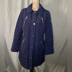 Micheal Kors Navy Blue Quilted Coat Gold Accents